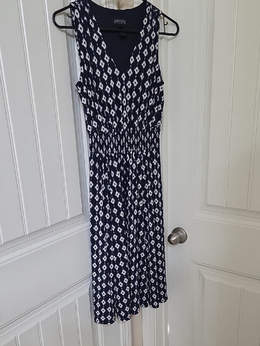 Enfocus Studio Navy & White V-Neck Midi Dress
